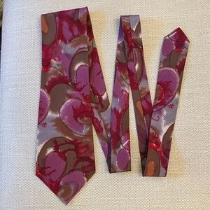 Vintage Oscar de la Renta silk tie, dramatic pink and brown abstract pattern